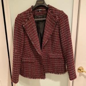 Karl Lagerfeld Women's Burgundy Tweed Jacket - Size 16